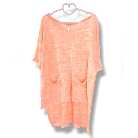 Free People High Low Hem Front Pockets Tunic Knit Top 🧡 - Picture 2 of 5